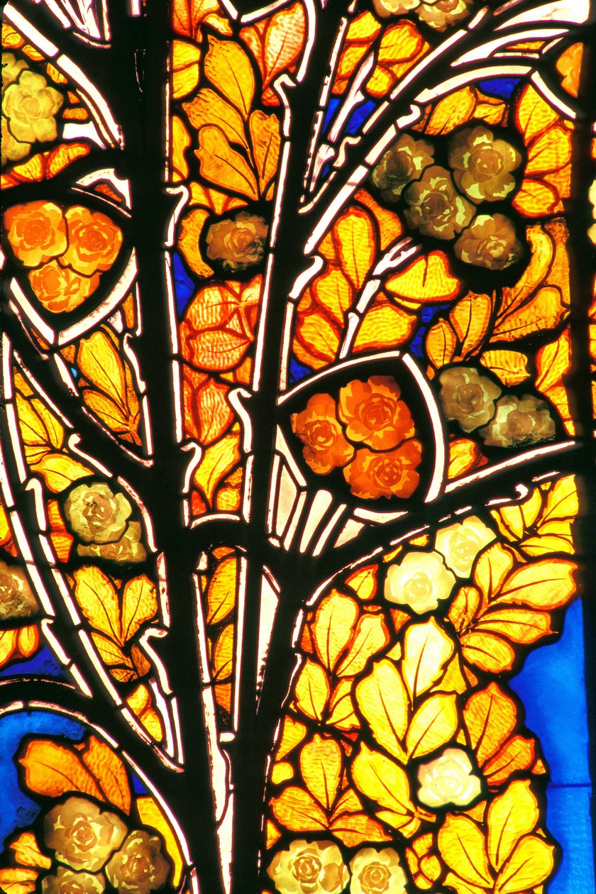 Nancy, Art Nouveau, Hotel Bergeret, Glas-in-lood door Jacques Gruber, rozen en meeuwen door Jacques Gruber