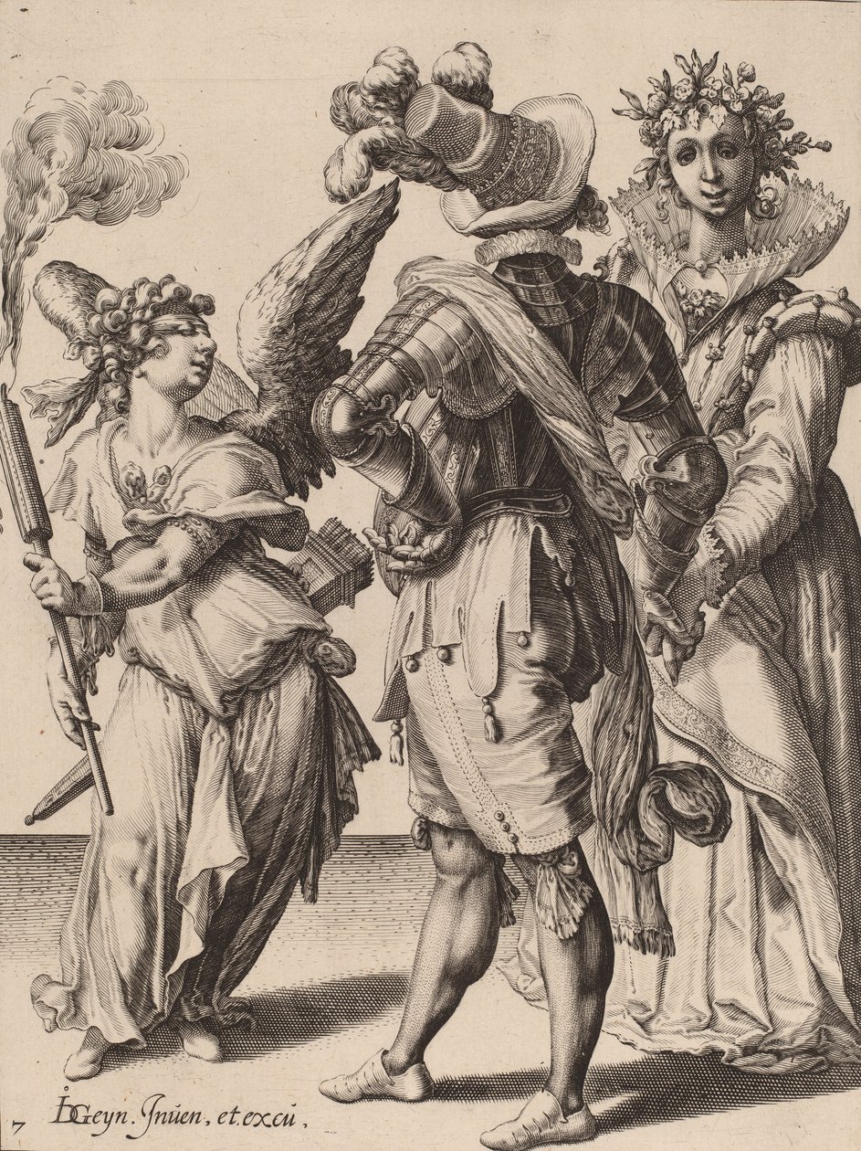 Een Geblinddoekte Cupido die een Fakkel Vasthoudt voor een Koppel, toegeschreven aan Zacharias Dolendo, 1595-6 door Jacques II de Gheyn