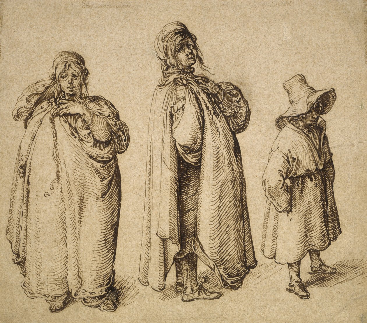 Twee studies van een Roma vrouw en een Roma jongen met een grote hoed, c.1605 door Jacques II de Gheyn