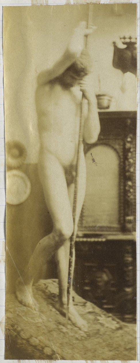 Studie van een mannelijk naaktmodel, staand, in het atelier van Jacques de Lalaing door Jacques Lalaing (attributed to)