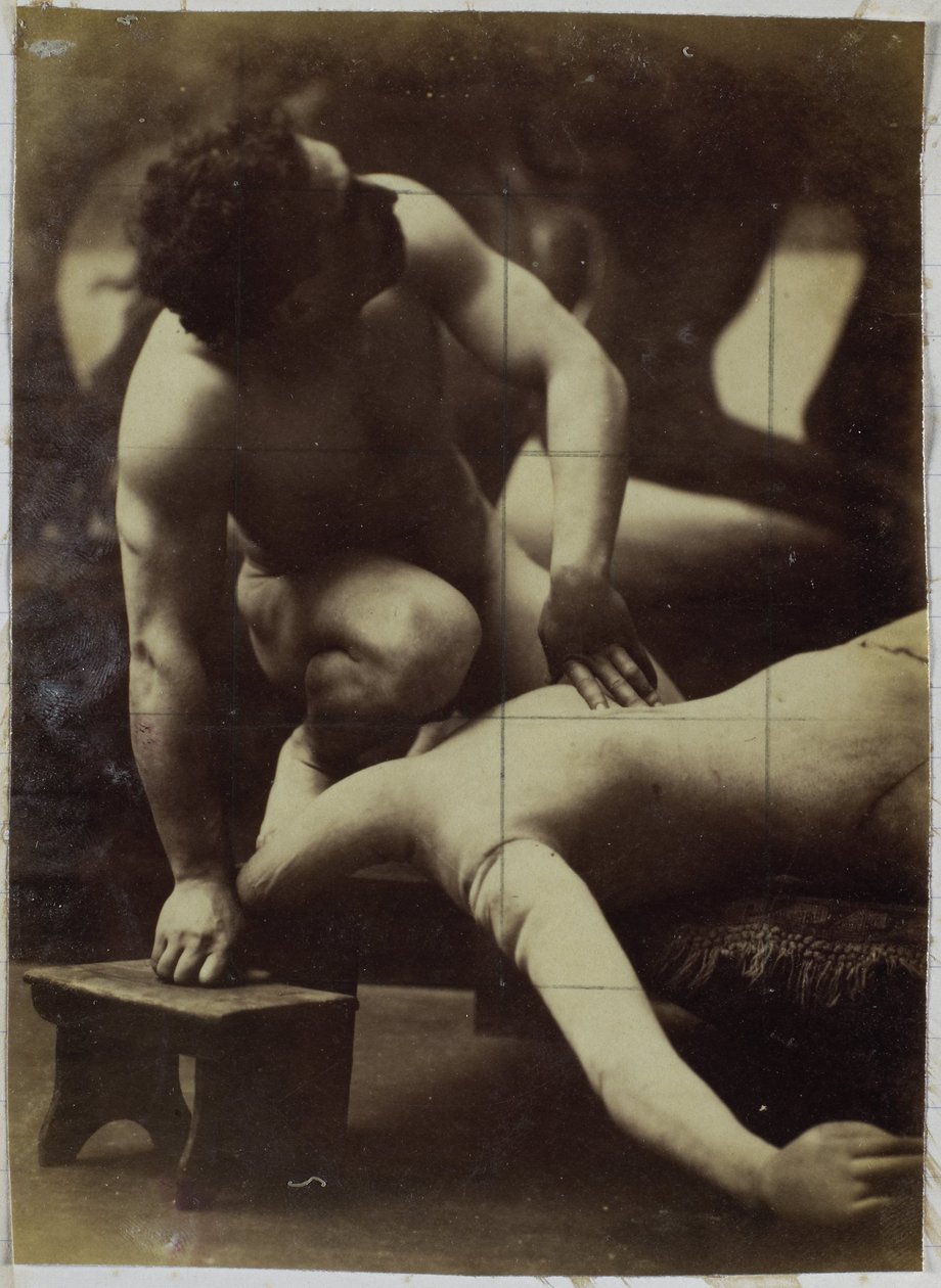 Studie van een mannelijk naaktmodel, worstelend met ledenpop door Jacques Lalaing (attributed to)