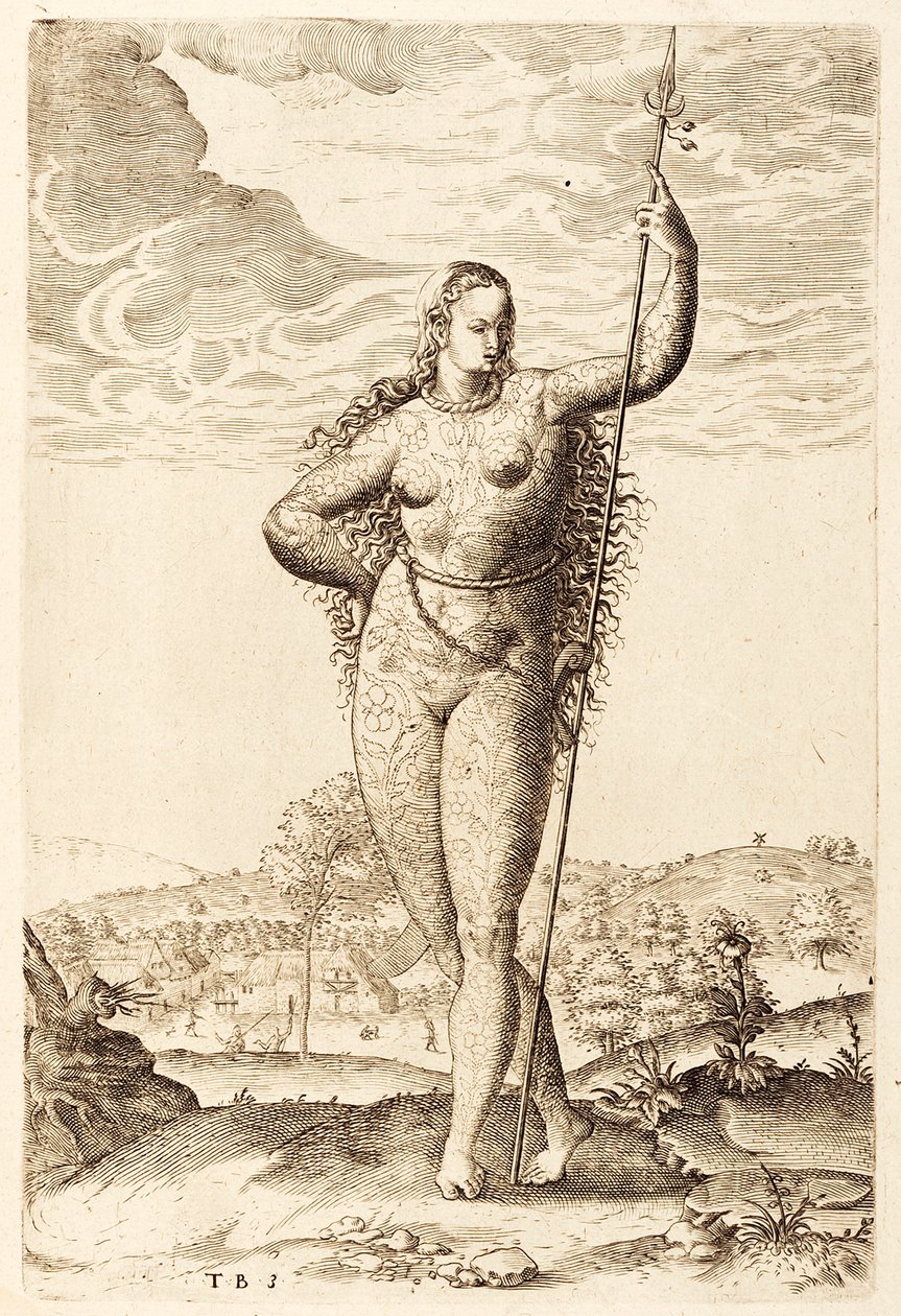 Een jonge Pictische vrouw, ca. 1585 door Jacques Le Moyne