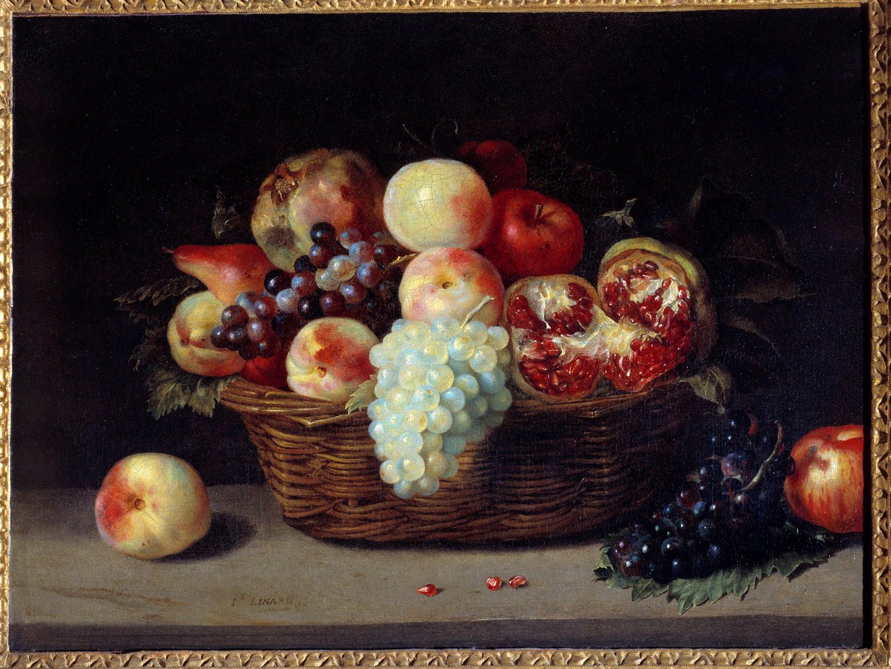 Mand met granaatappels, perziken en druiven door Jacques Linard