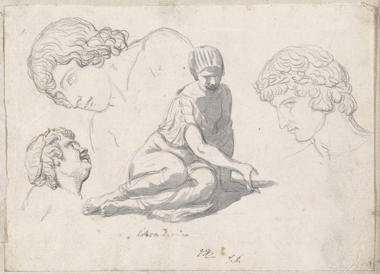 Dobbelsteenwerper en andere studies naar oude sculpturen door Jacques Louis David