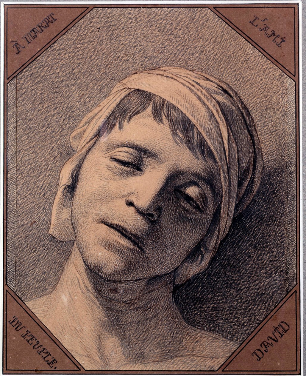 Studie naar de natuur van het hoofd van Jean Paul Marat (1763-1793) vermoord op 13/07/1793 Tekening door Jacques Louis David (1748-1825) door Jacques Louis David