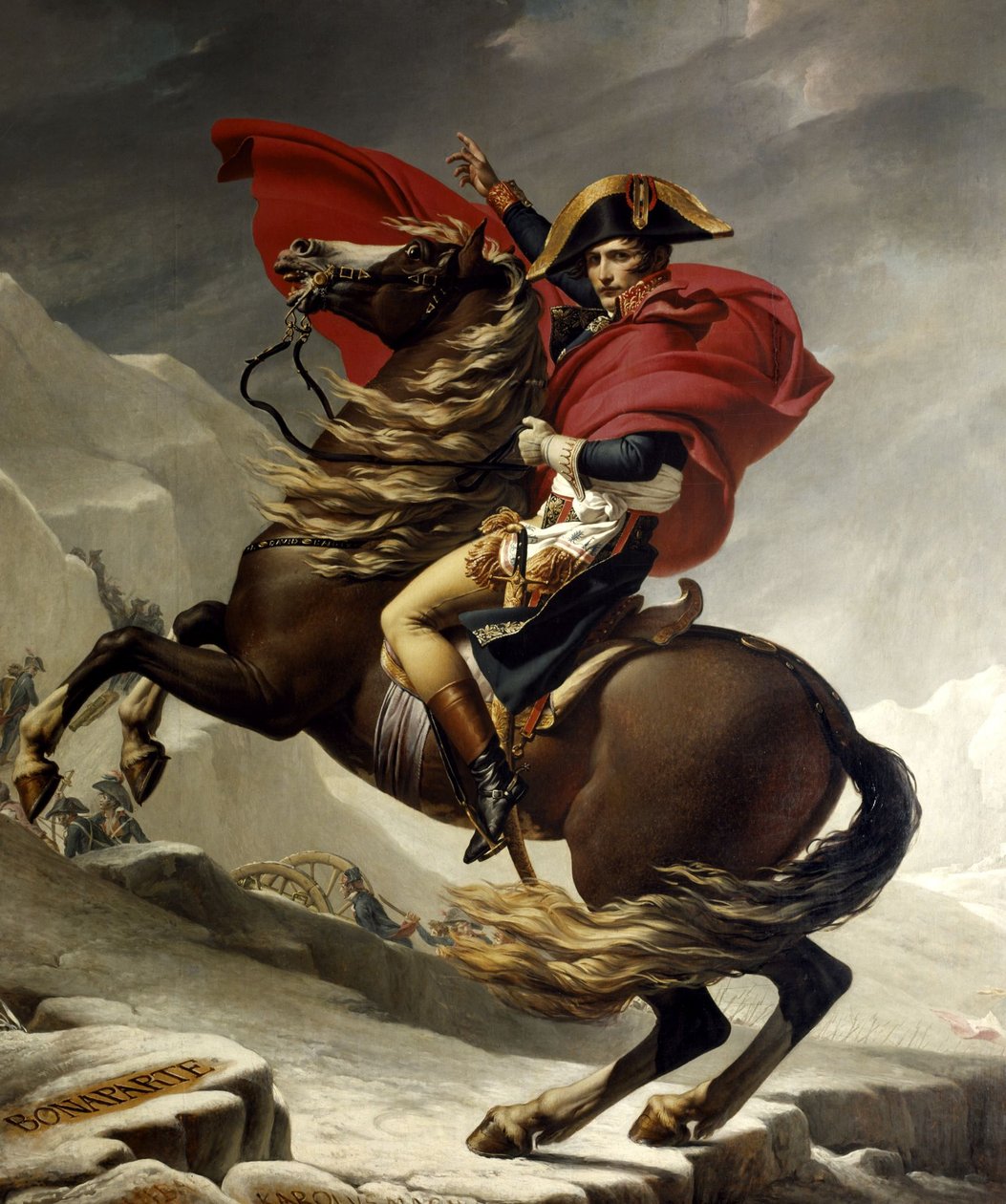 Napoleon Bonaparte steekt de Alpen over bij de Grand Saint Bernard door Jacques Louis David