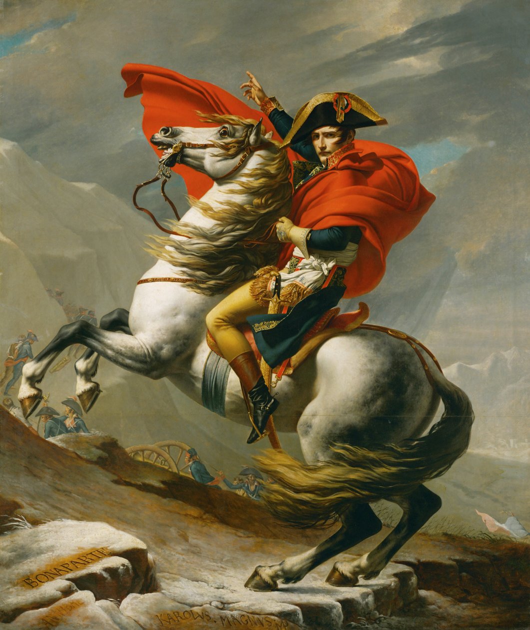 Napoleon steekt de Sint Bernhardpas over, een van vijf versies ... (olieverf op doek) door Jacques Louis David