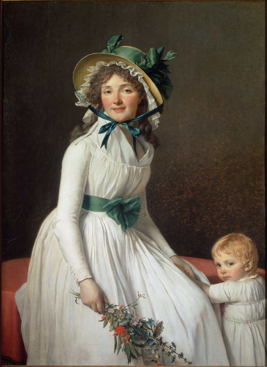 Portret van Madame Seriziat, zus van de vrouw van de kunstenaar met haar zoon Emile door Jacques Louis David