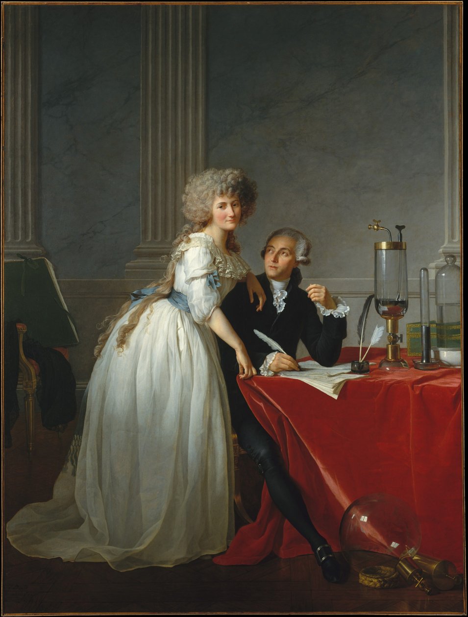 Portret van Monsieur de Lavoisier en zijn vrouw, chemicus Marie-Anne Pierrette Paulze door Jacques Louis David