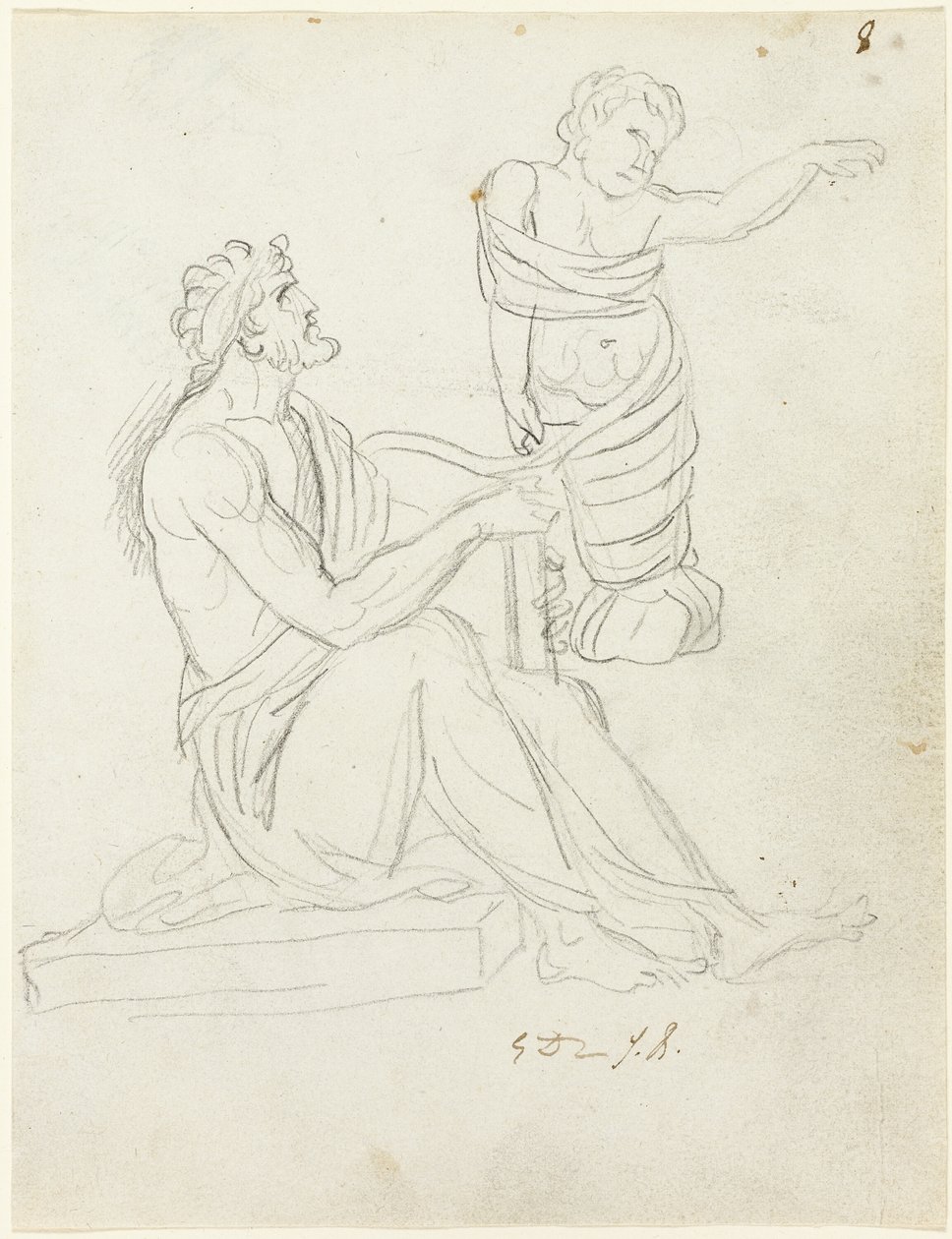 Zittende man en ingebakerd baby door Jacques Louis David