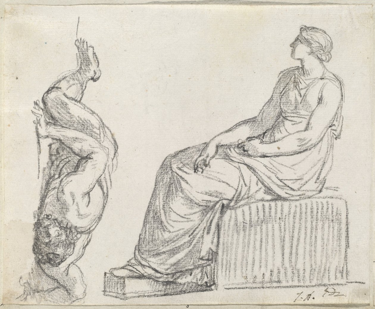 Zittende Vrouw en Man Liggend op de Grond door Jacques Louis David