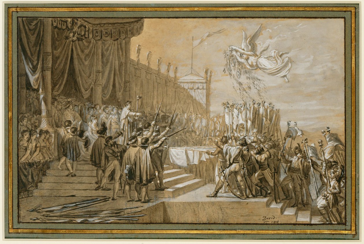 Preek van het leger voor de keizer na de verdeling van ... door Jacques Louis David