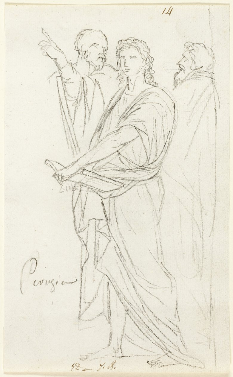 Schets van Drie Klassieke Figuren door Jacques Louis David