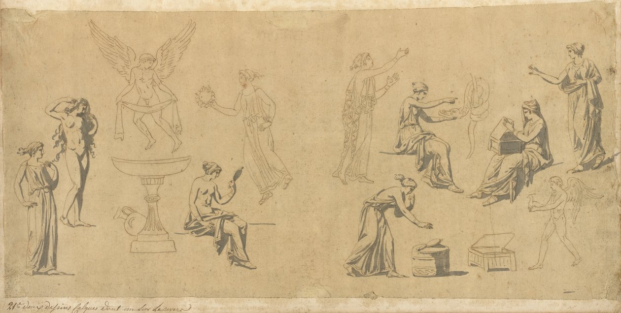 Studies van Klassieke Vrouwen, met Eros door Jacques Louis David