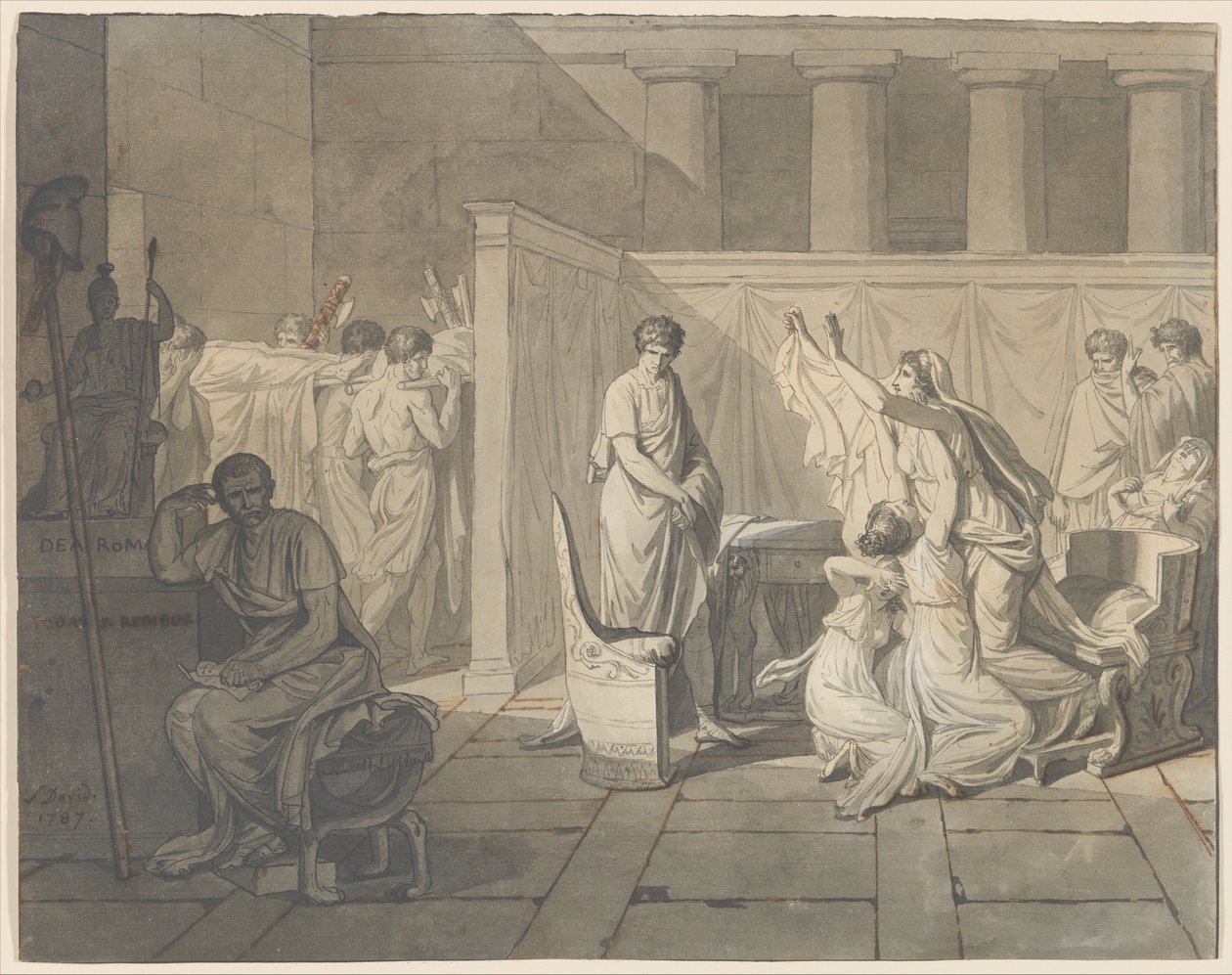 De lictoren brengen Brutus de lichamen van zijn zonen door Jacques Louis David