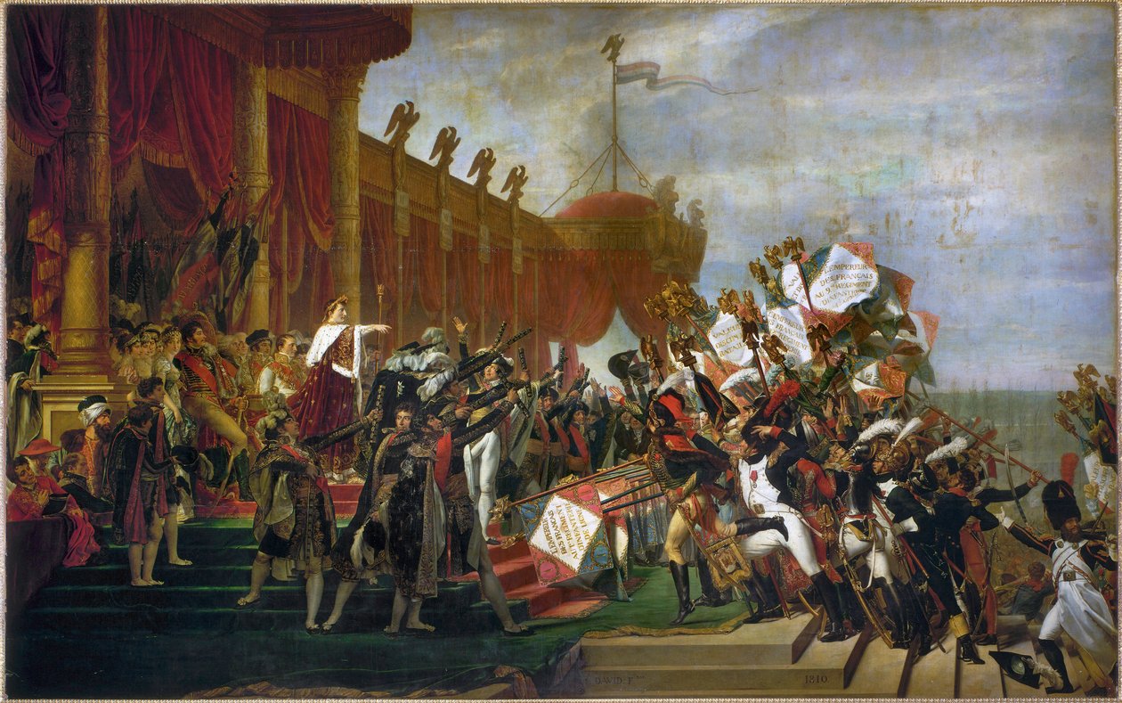 De eed van het leger na de uitreiking van de adelaars op de Champs de Mars ... (olieverf op doek) door Jacques Louis David