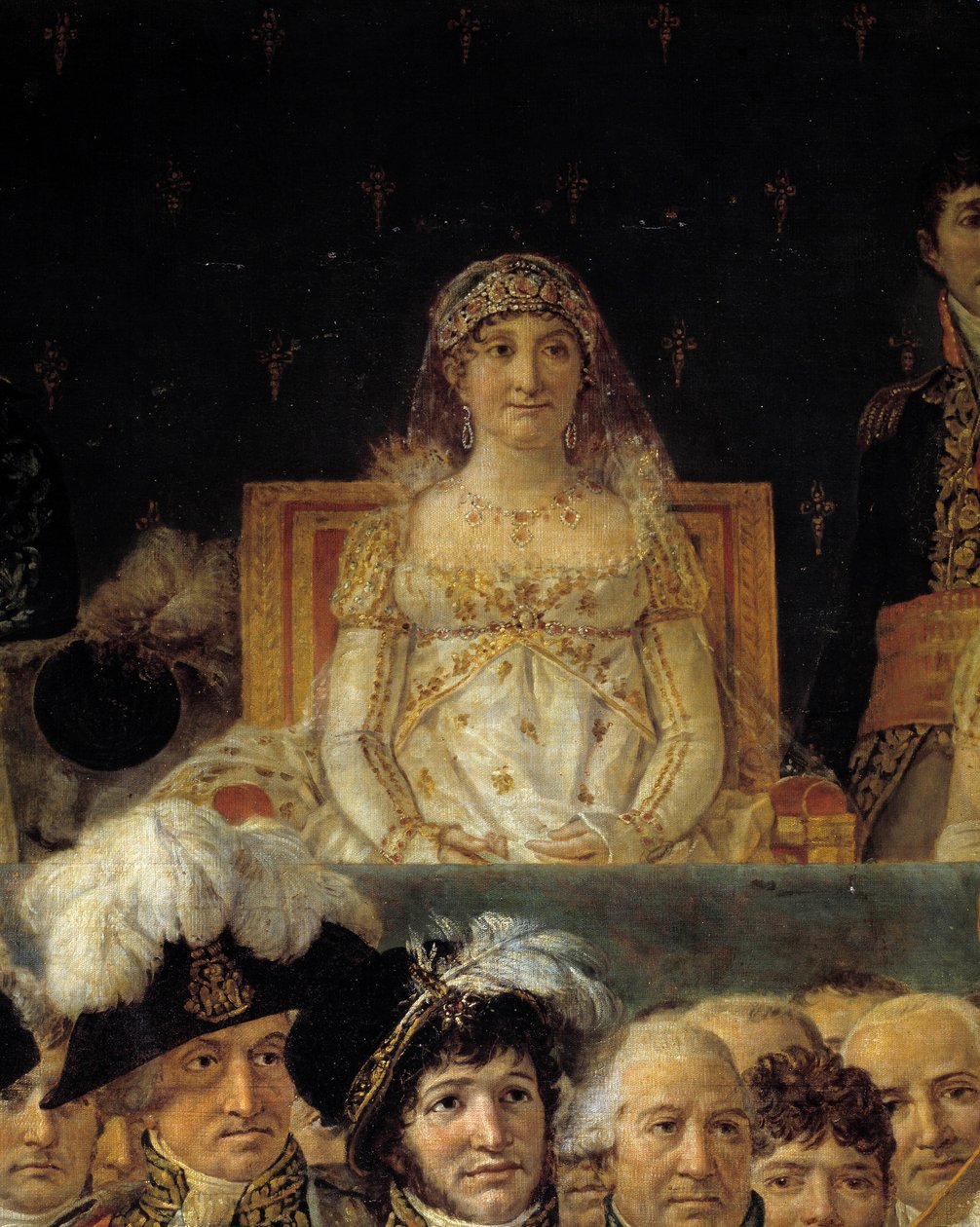 De Rite van Napoleon. Detail met Laetitia Bonaparte, moeder van Napoleon I tijdens de kroning van Keizer Napoleon I Bonaparte en keizerin Josephine in de Notre-Dame van Parijs op 2 december 1804 door Jacques Louis David