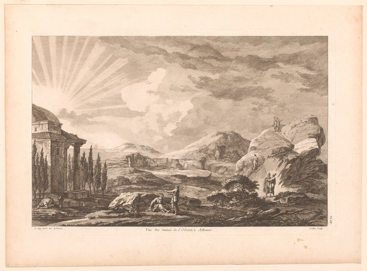 Gezicht op een ruïne te Athene, mogelijk het Dionysustheater door Jacques Philippe Le Bas