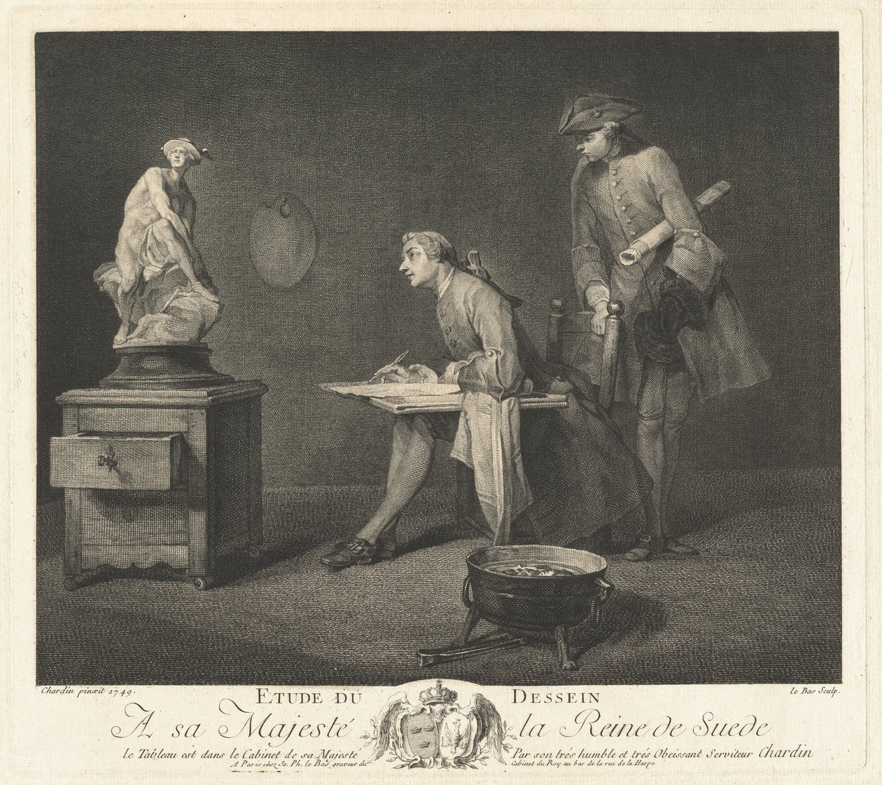 Studie van de tekening (De Tekenles) door Jacques Philippe Le Bas after Jean Siméon Chardin