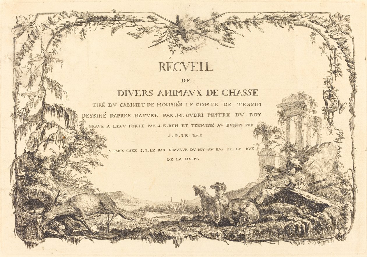 Titelpagina door Jacques Philippe Le Bas and Jean Eric Rehn after Jean Baptiste Oudry