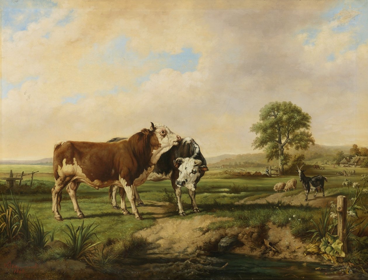 Stieren, schapen en geiten in de wei door Jacques Raymond Brascassat