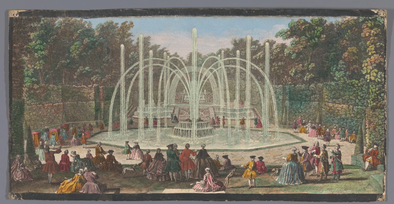 Gezicht op het Bosquet des Trois Fontaines in de Tuin van Versailles door Jacques Rigaud (possibly)
