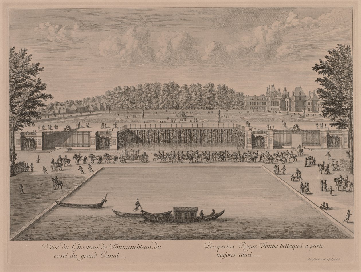Kasteel Fontainebleau vanaf het Grote Kanaal door Jacques Rigaud