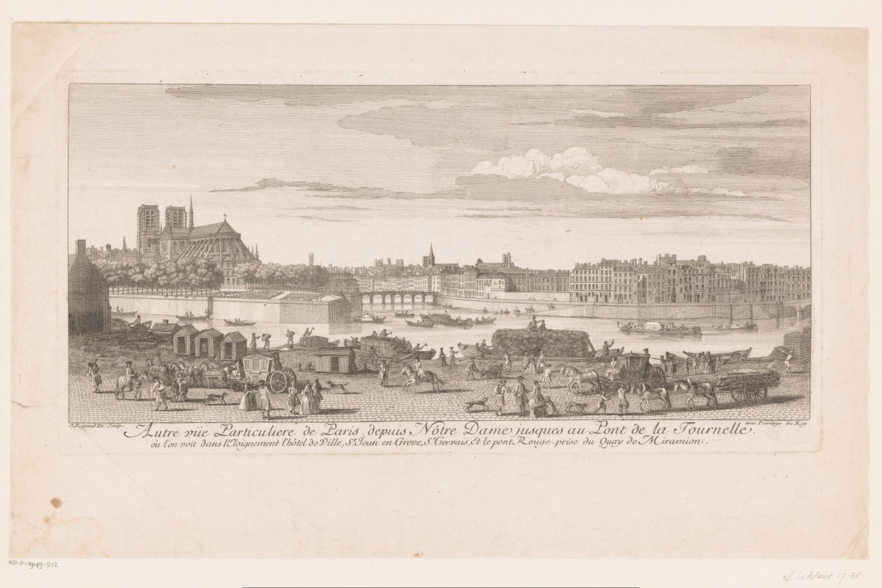Gezicht op Parijs van de Notre Dame tot de Pont de la Tournelle door Jacques Rigaud
