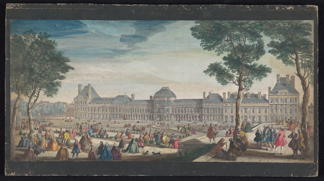 Gezicht op het Palais des Tuileries te Parijs gezien vanaf de Jardin des Tuileries door Jacques Rigaud