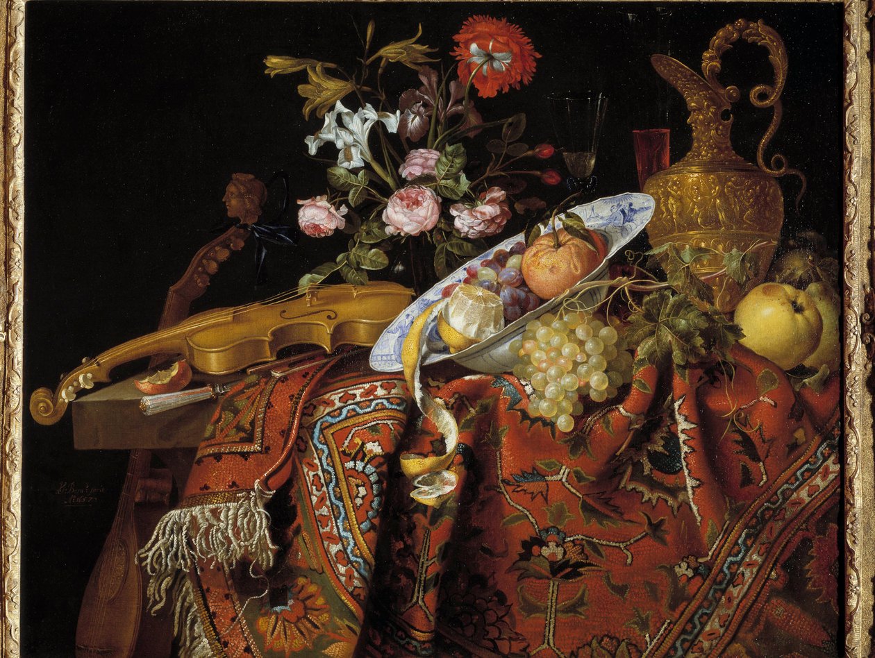 Stilleven met viool en aquamarijn door Jacques Samuel Bernard