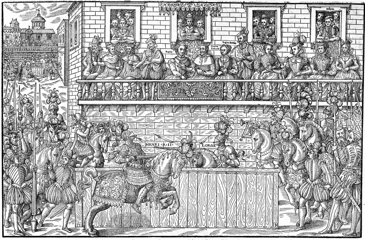 Het toernooi waar Henri II dodelijk gewond raakt, 1559 door Jacques Tortorel