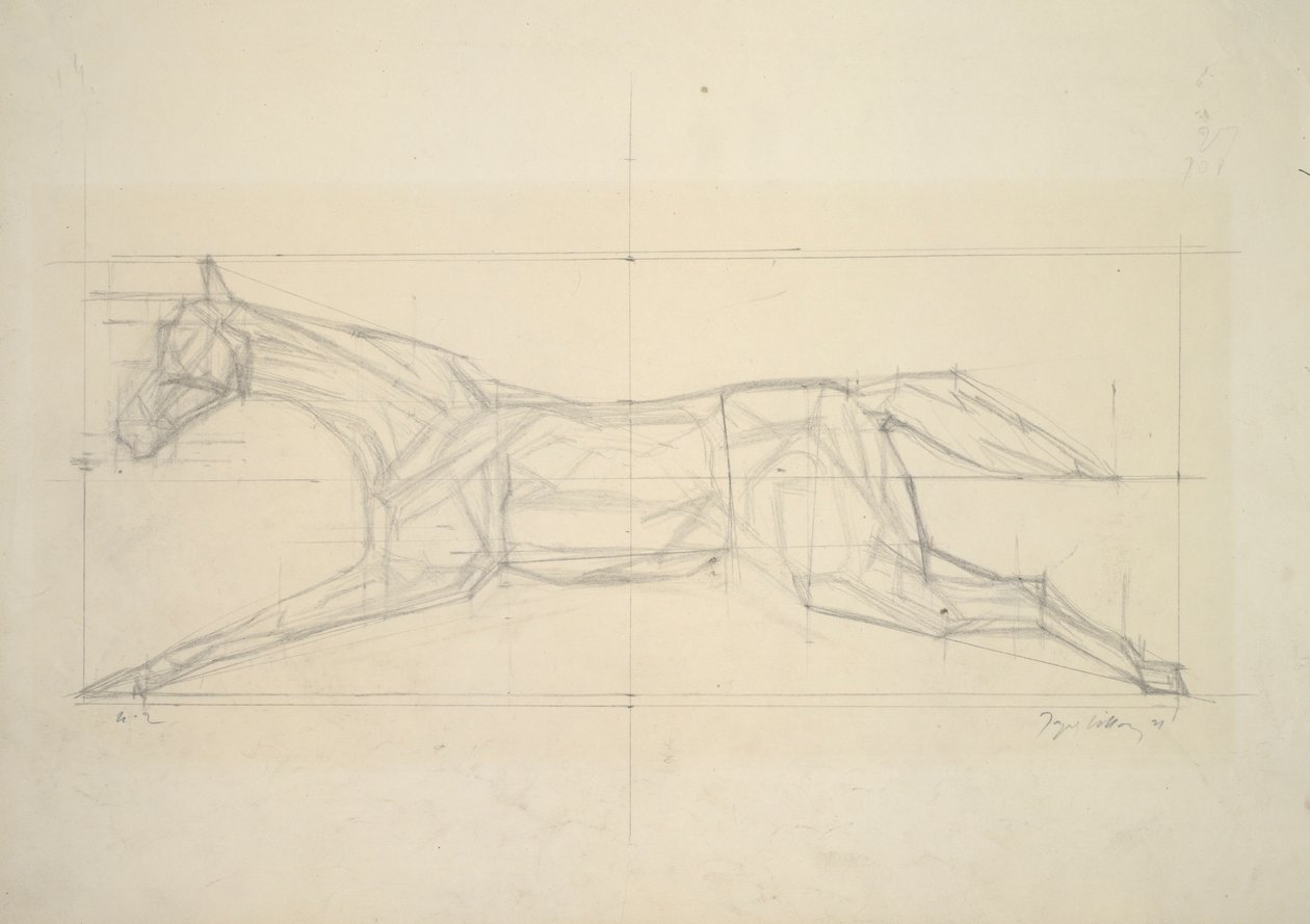 Jockey Serie, nr.2 (Paard gezien vanaf de zijkant) door Jacques Villon