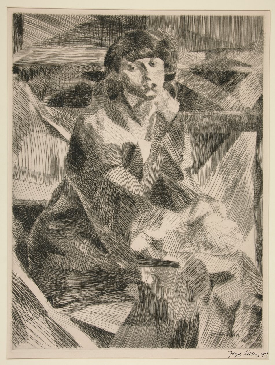 Portret van een jonge vrouw door Jacques Villon