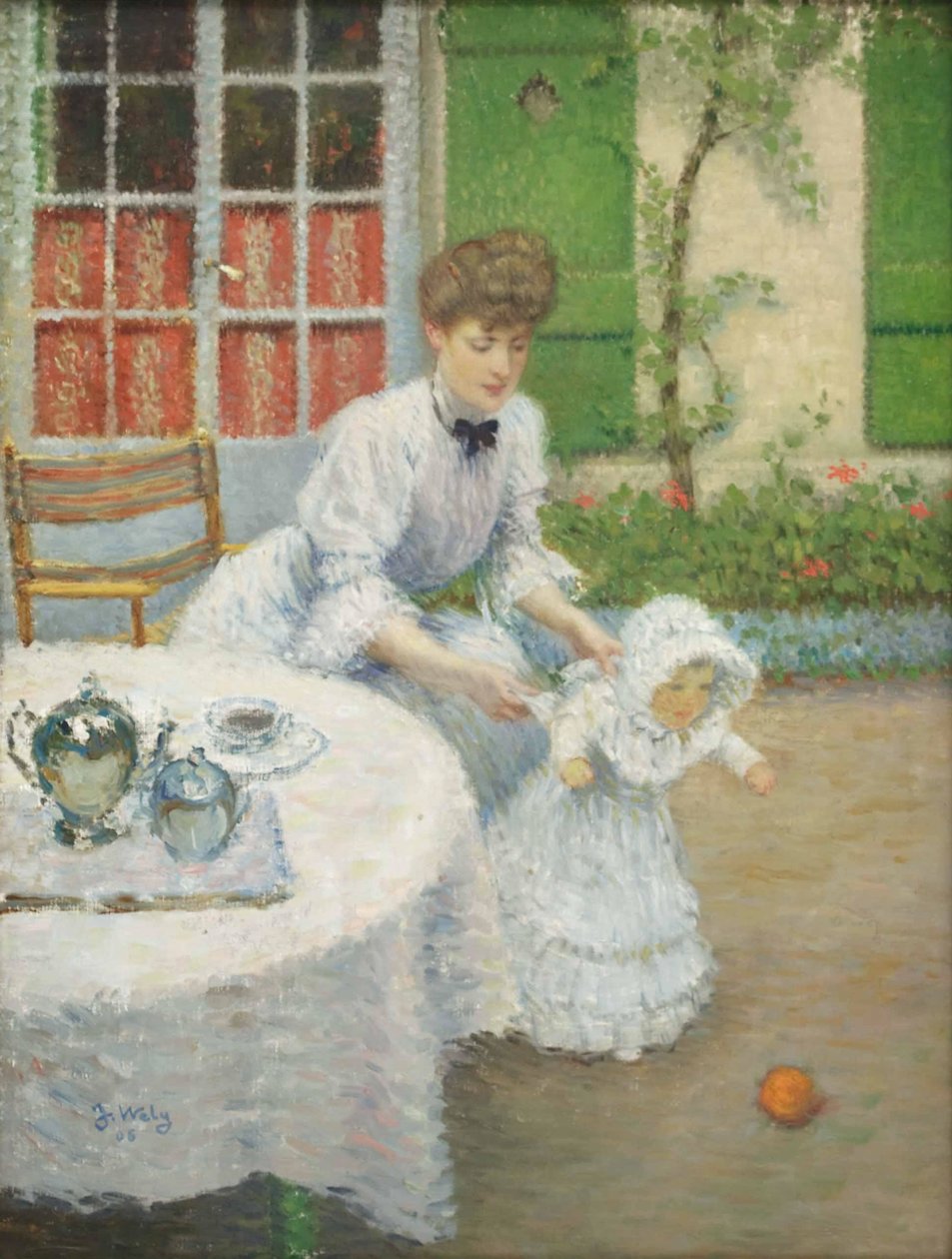 Jacques Wely Moeder met een meisje dat bal speelt 1906 door Jacques Wely