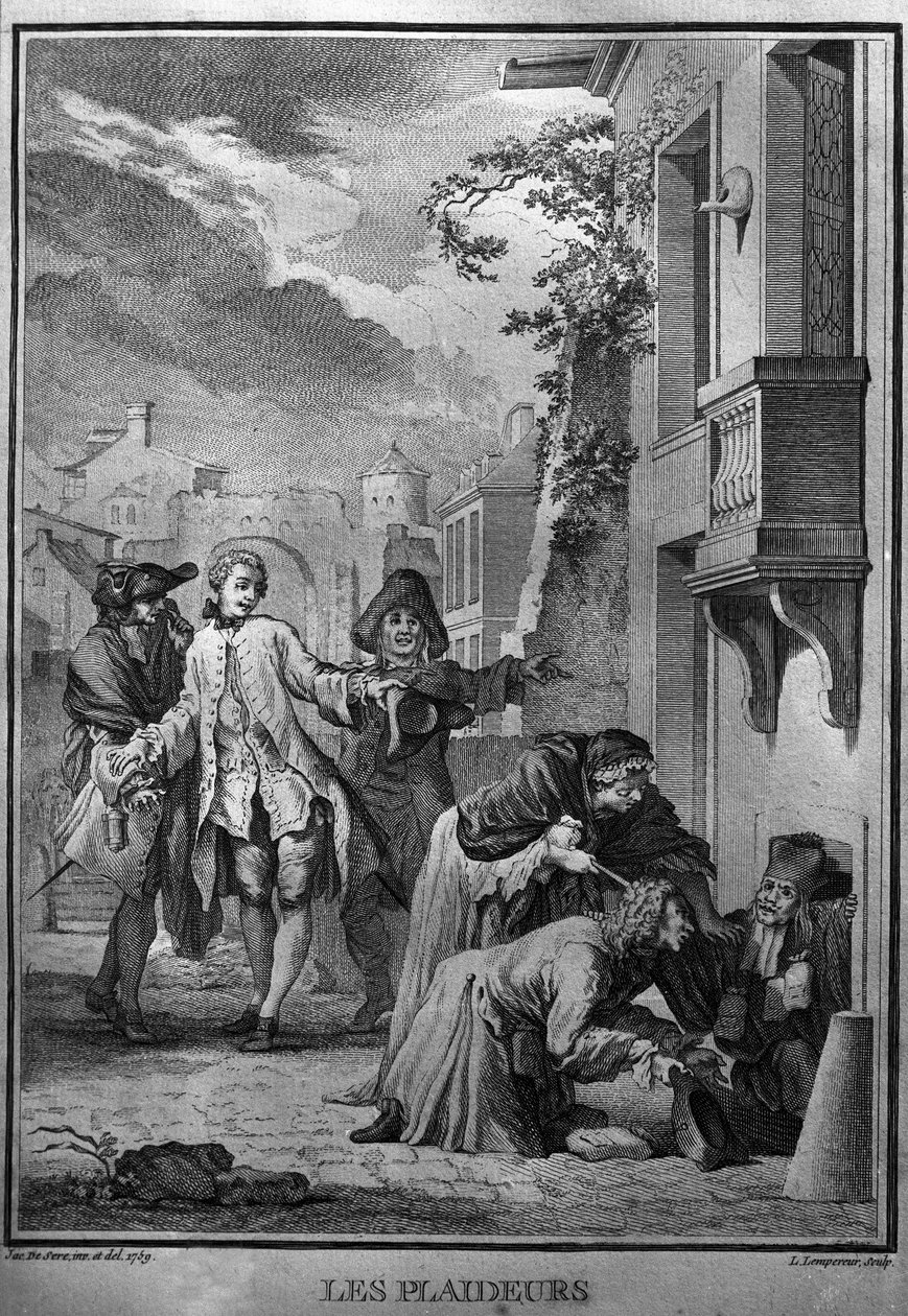 Les Plaideurs Illustratie naar Jacques de Sève voor de werken van Jean Racine (1639-1699), Franse tragische dichter. gravure van 1760 door Jacques de (after) Seve