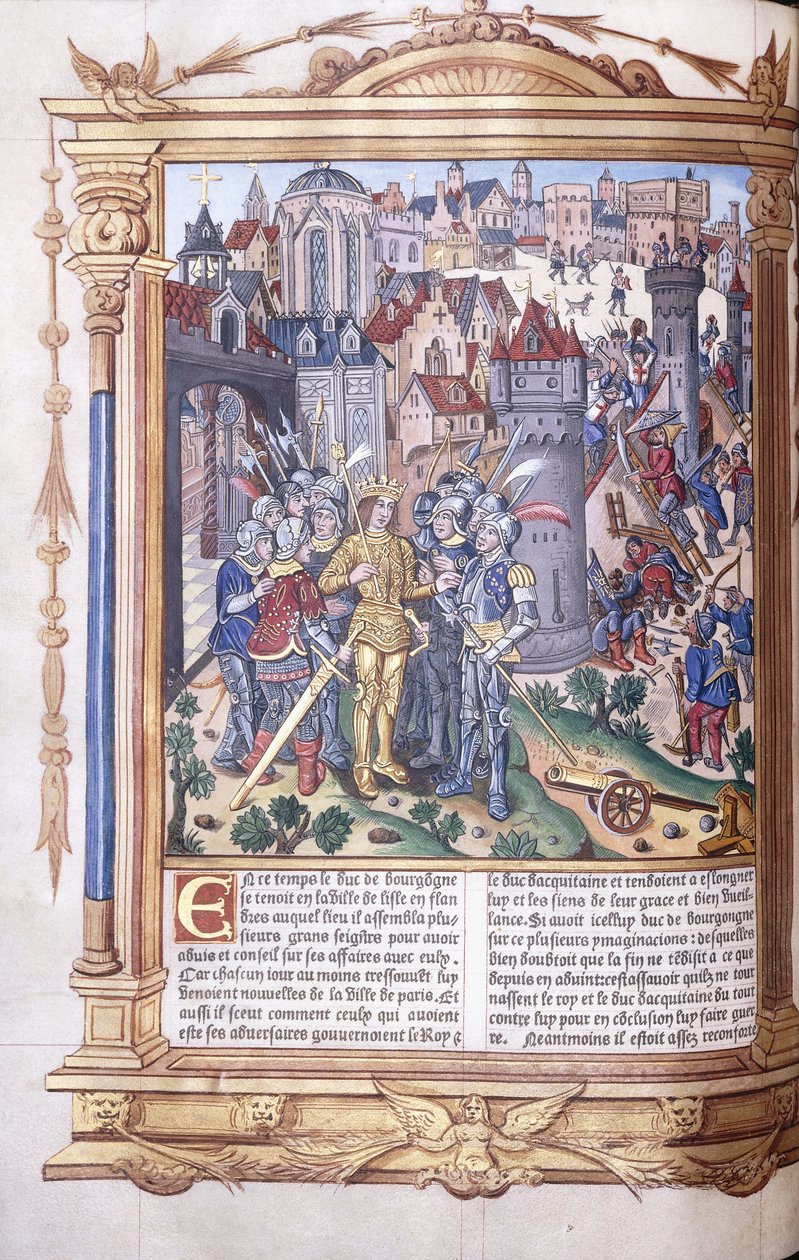 Verlicht manuscript met een koning en zijn leger voor een stad, 1503-04 door Jacques de Besancon