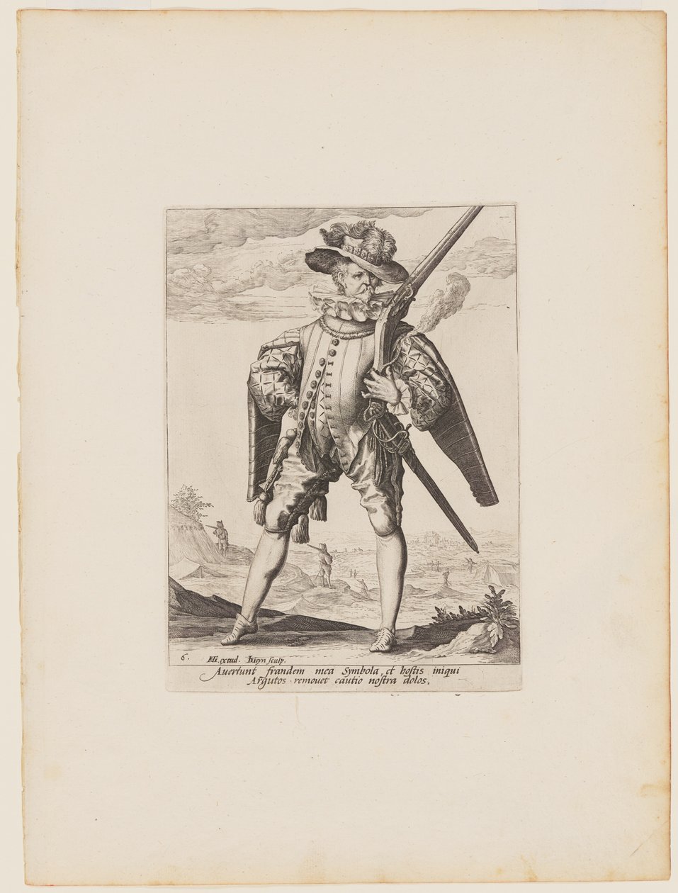 Musketier, uit Officieren en soldaten van de lijfwacht van keizer Rudolph II door Jacques de Gheyn II