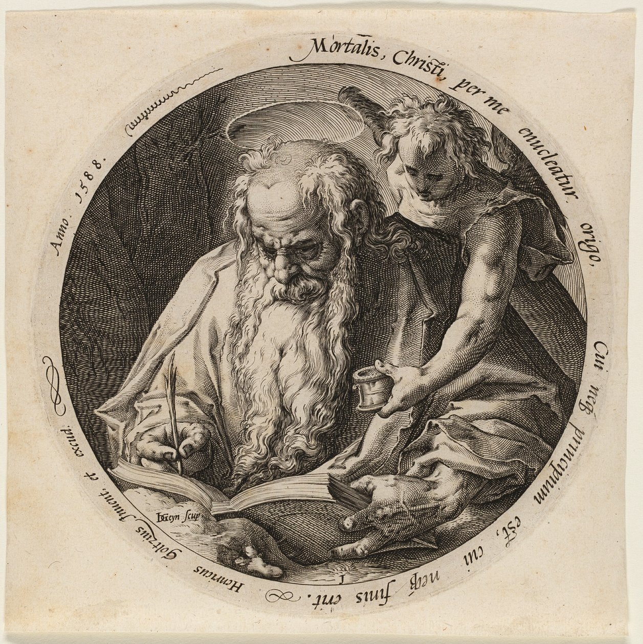 Mattheüs, plaat één uit De vier evangelisten door Jacques de Gheyn II