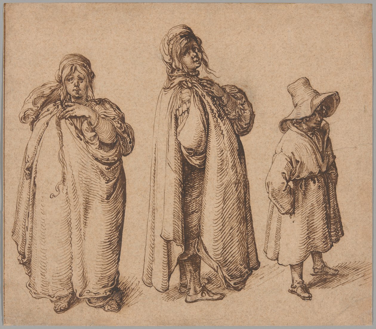 Twee studies van een Roma-vrouw en een Roma-jongen met een grote hoed door Jacques de Gheyn II