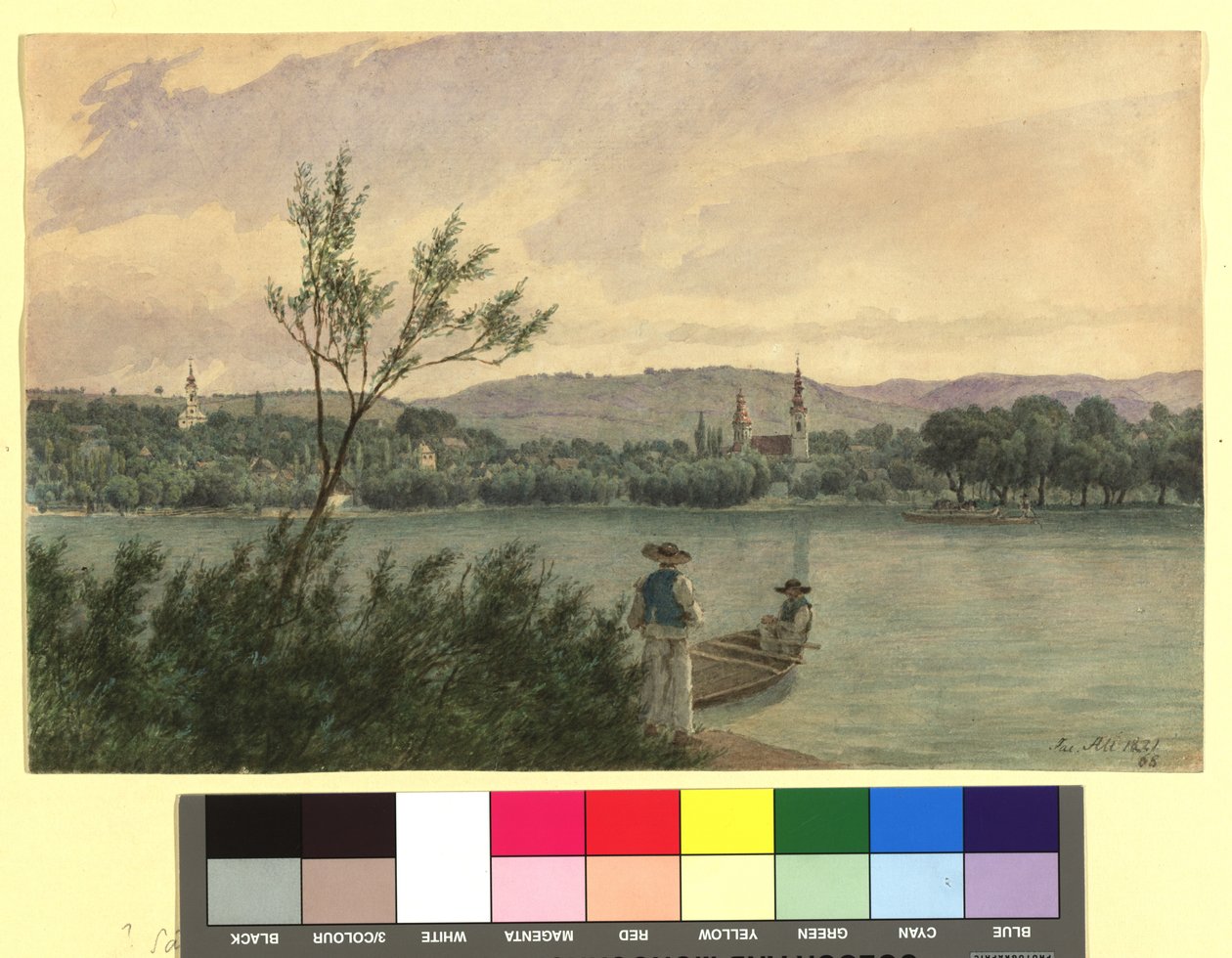 Donau-arm met de Kamenitz bij Peterwardein door Jakob Alt