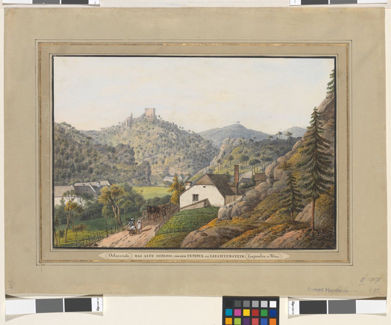 Het oude kasteel en de tempel te Liechtenstein door Jakob Alt