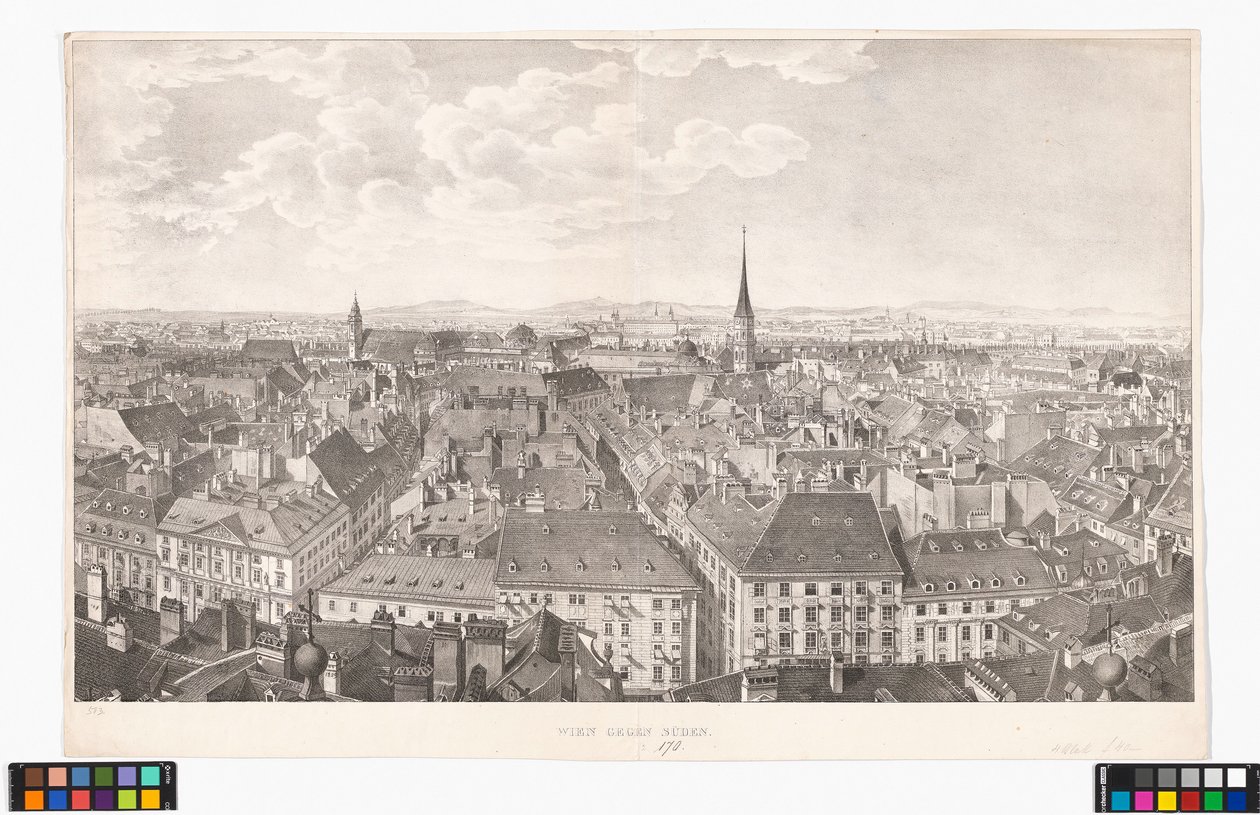 Panorama van Wenen naar het zuiden, vanaf de Sint-Pieterskerk door Jakob Alt