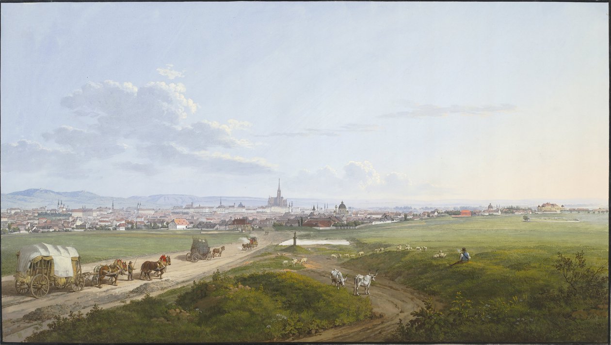 Gezicht op Wenen vanaf de Kruisspinner, 1817 door Jakob Alt