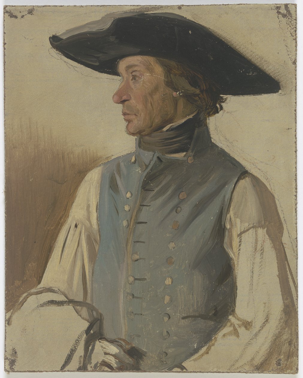 Boer met een grote hoed en een blauw vest door Jakob Becker