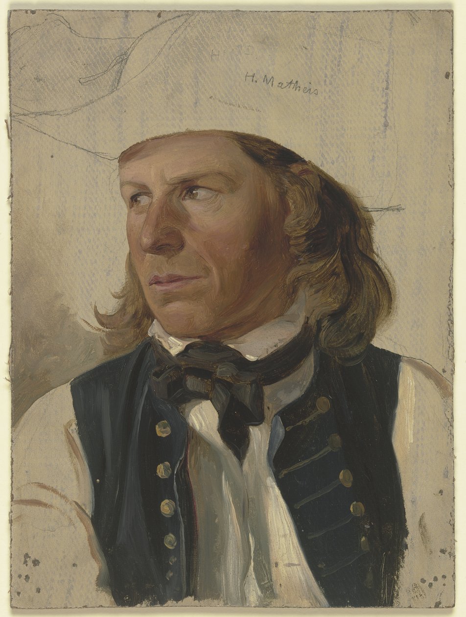 Jonge boer in blauw vest door Jakob Becker