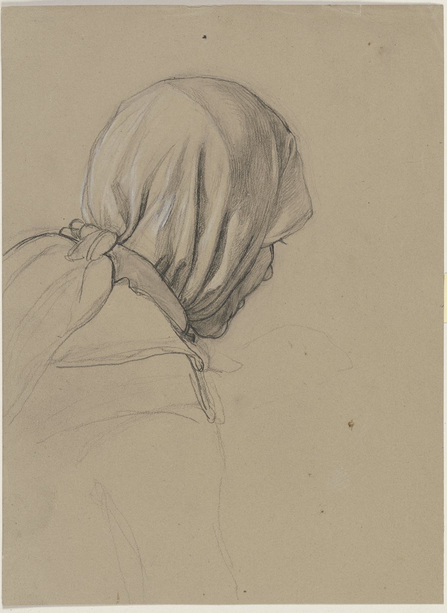 Achterkant van een vrouw met een hoofddoek door Jakob Becker