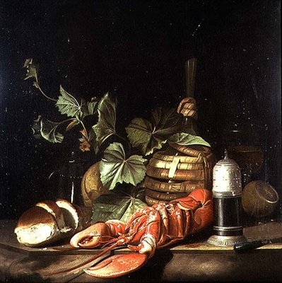 Stilleven met kreeft door Jakob Bogdani or Bogdany