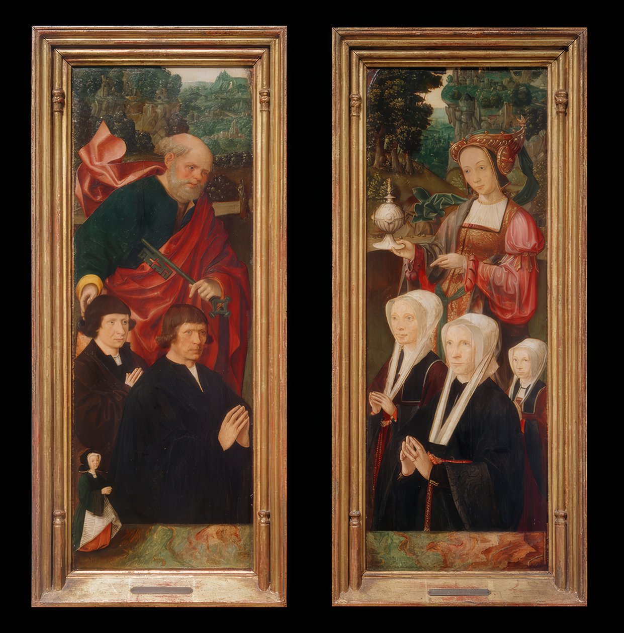 Stichterfiguren met de heilige Petrus met sleutel door Jakob Cornelisz