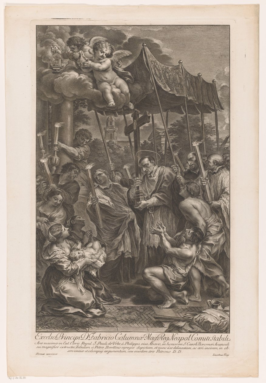 H. Carolus Borromeus draagt een crucifix langs slachtoffers van de pest door Jakob Frey (I)