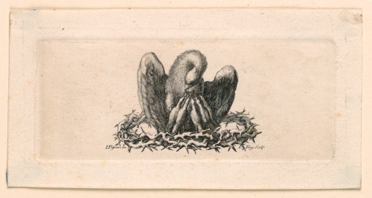 Vignet, de pelikaan in de doornenkroon door Jakob Frey